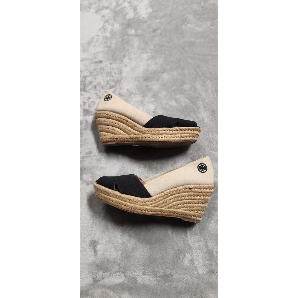 Tory Burch US 8 B Filipa Espadrille Wedge Beige Black Heels